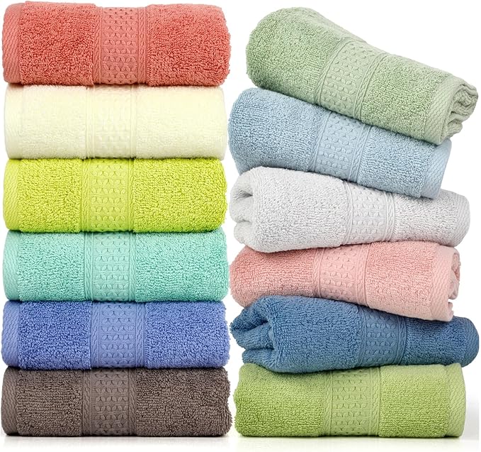 Cleanbear Hand Towels 12 Pack 12 Colors 100% Cotton Hand Towel Set by Cleanbear