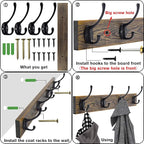 IBosins Wall Mounted Coat Rack, 2 Pack Metal Wood Coat Rack - Image 2