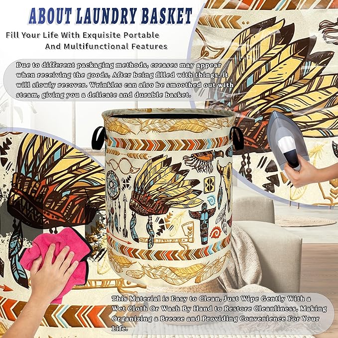 Feather Printed Laundry Basket Oxford Cloth Foldable Boho Laundry Hamper - Image 8