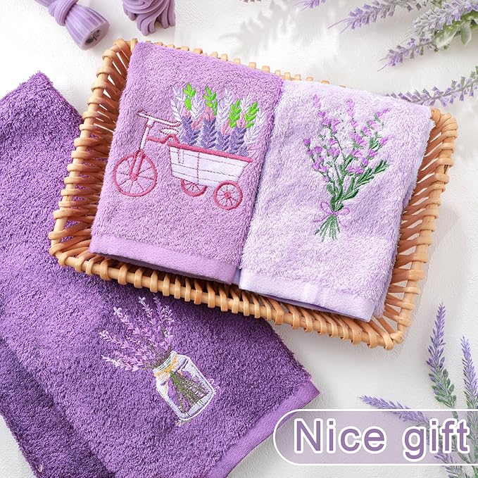 Lavender Floral Hand Towels Farmhouse Purple Lavender Bathroom Decor 14x29 Inch - Image 6