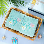 2 Pcs Flip Flops Hand Towels Mint Green Bathroom Decor 14x29 Inch Embroidered - Image 6