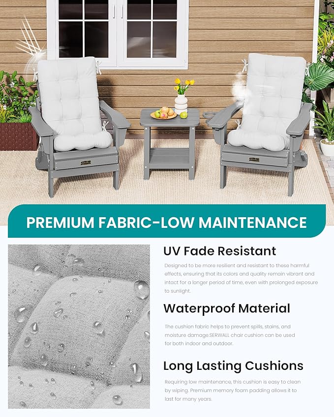 SERWALL HDPE Outdoor Rocking Chair Cushion Set of 4, Memory Foam Cushion Flowers Pattern - Image 6