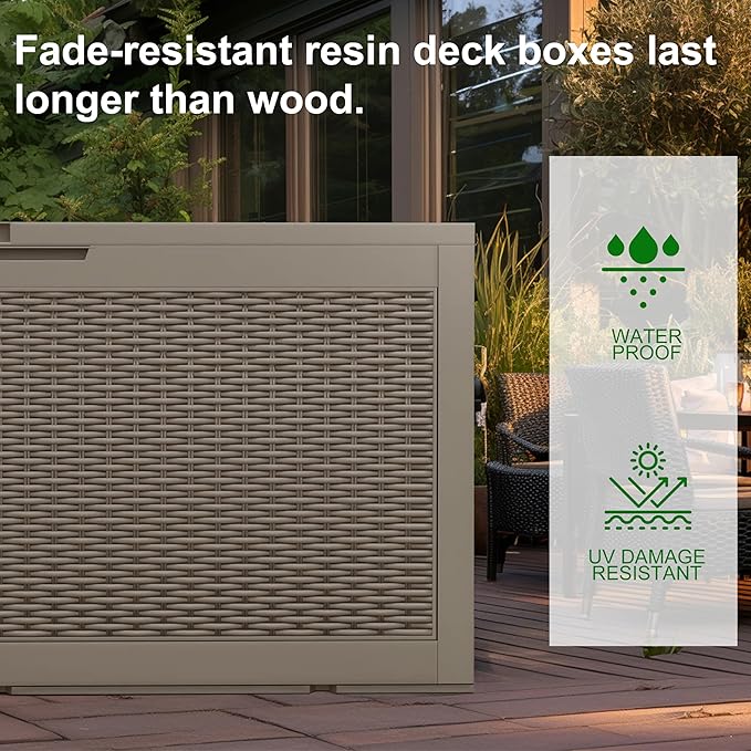 120 Gallon Outdoor Deck Box, Lockable Waterproof Outdoor Storage Boxes For Garden Tools,Indoor Cushions,Accessories Outside Storage Resin Weatherproof Container(Grey) - Image 5
