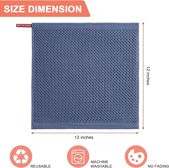 BOOMIBOO 6-Pack Kitchen Dish Cloths, 100% Cotton Waffle Weave, Ultra Soft - Image 2