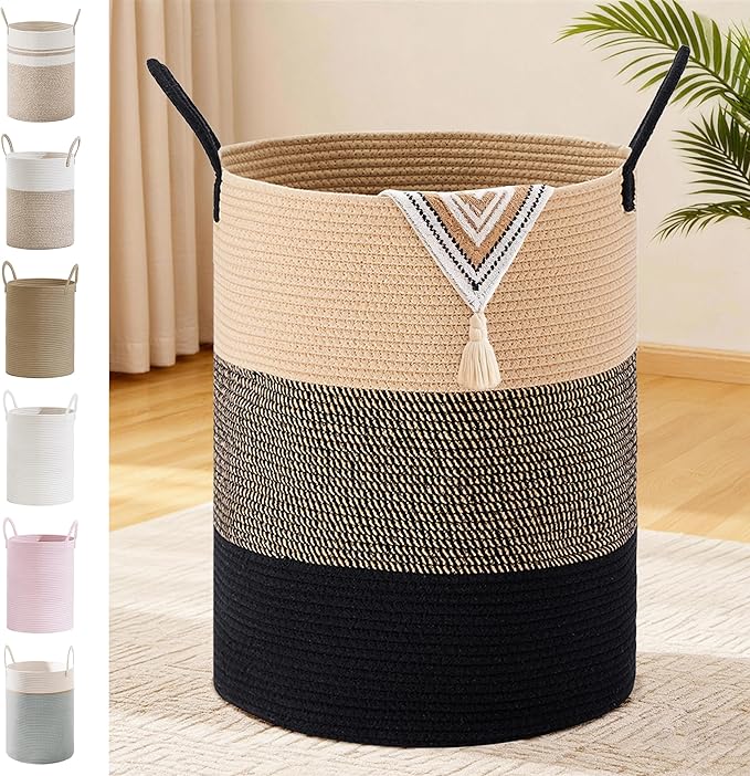 Tall Laundry Basket with Handles, 100L Portable Dirty Clothes Hamper, Boho by SunNewt