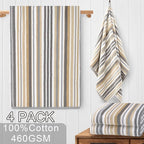 VOOVA & MOVAS Beige Striped Bath Towels, Bathroom Towels Set of 4, Tan Body - Image 4