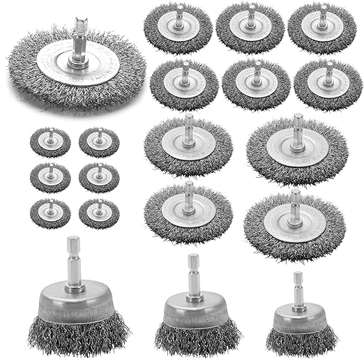 Wire Brush Set 20 Pcs, 1/4 Inch Hex Shank Wheel by Friendsofyourgarden