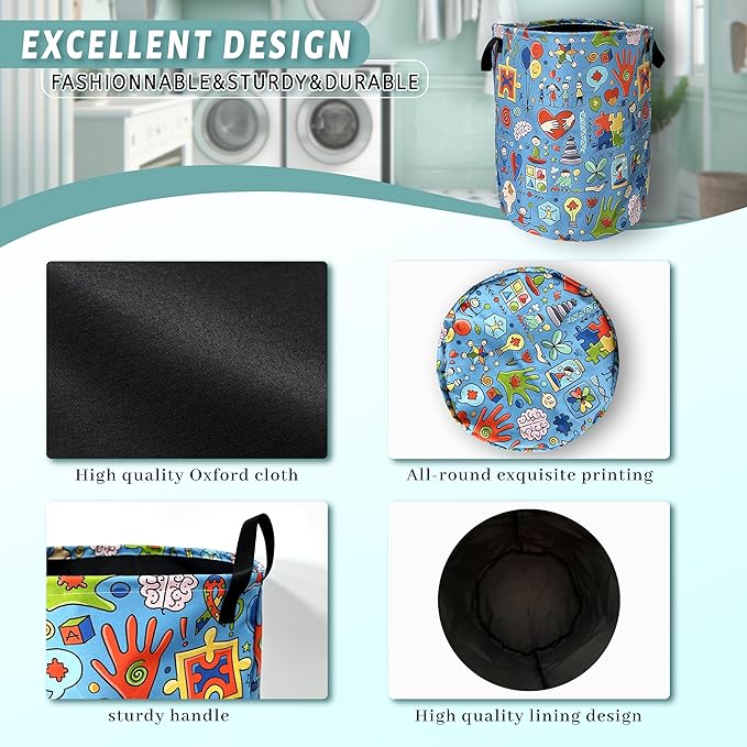 Autism Awareness Doodles Laundry Basket Foldable - Image 4