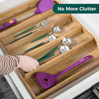 Utoplike Acacia Kitchen Drawer Organizer Expandable, Large Utensils and Cutlery - Image 2