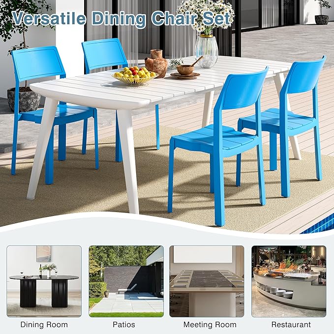 VECELO 4 Pack Stackable Dining Chairs, Plastic Patio Chairs for Indoor Outdoor Use in Kitchen, Poolside, No Assembly, Matte Blue - Image 7