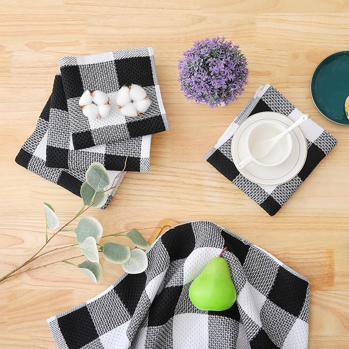 Homaxy 100% Cotton Waffle Weave Check Plaid Dish Cloths, 12 x 12 Inches - Image 6