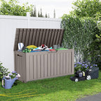 75 Gallon Resin Deck Box, Lockable Patio Outdoor Storage Box for Furniture, Garden Tools and Tools Storage, Waterproof Outside Storage Boxes - Grey - Image 3