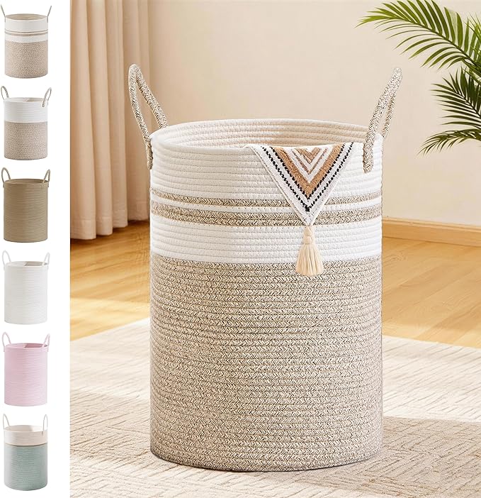Tall Laundry Basket with Handles, 100L Portable Dirty Clothes Hamper, Boho by SunNewt