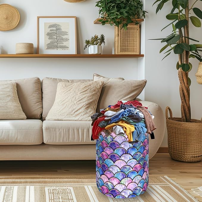 Colorful Mermaid Scales Laundry Basket Foldable Oxford Cloth Beautiful Fish - Image 2