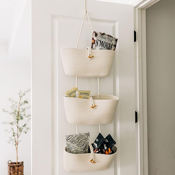 OrganiHaus White 3-Tier Wall Hanging Baskets - Image 3