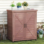 Outdoor Storage Cabinet & Potting Bench Table with Metal Top, Wooden Patio Furniture, Garden Workstation (Royal Brown, 36x31x17in) - Image 8