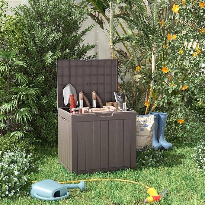 DRATO 35 Gallon Deck Boxes Resin Outdoor Storage Box UV Resistant Outside Deck Box with Lockable Lid for Patio Furniture（Grey，35 Gallon） - Image 4