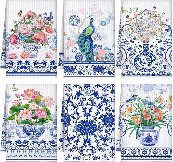 Geyoga 6 Pcs Spring Floral Kitchen Towels Flamingo Dish Hand Towels Sunflower by Geyoga
