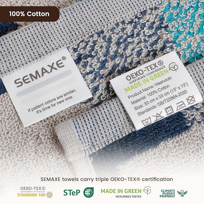 SEMAXE 100% Cotton Washcloths 12-Pack, 13 × 13 Inch Soft Luxury Face Towels – - Image 4