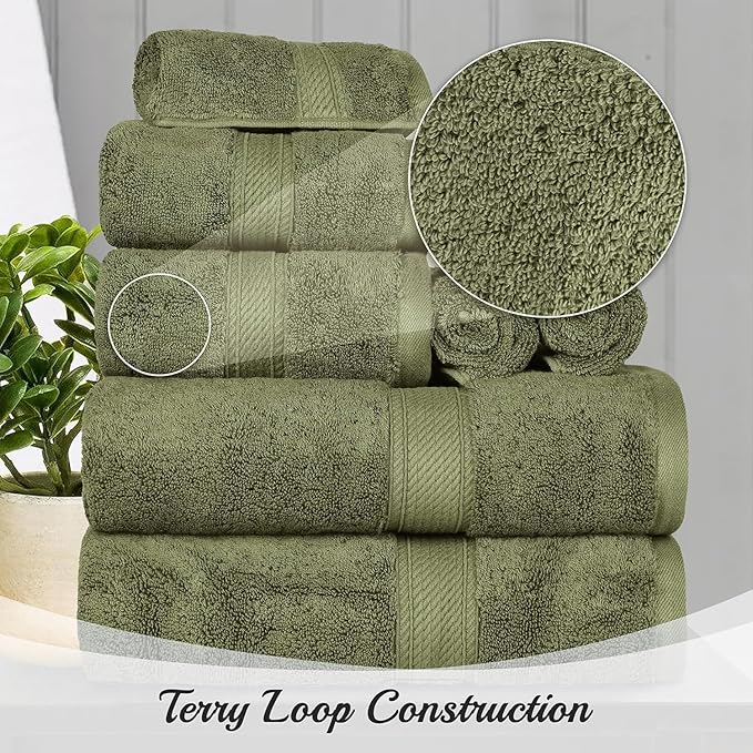 Superior Solid Egyptian Cotton Face Towel Set, Forest Green - Image 6