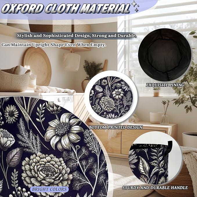 Vintage Floral Flowers Laundry Hamper Foldable Oxford Cloth Cute Laundry Basket - Image 6