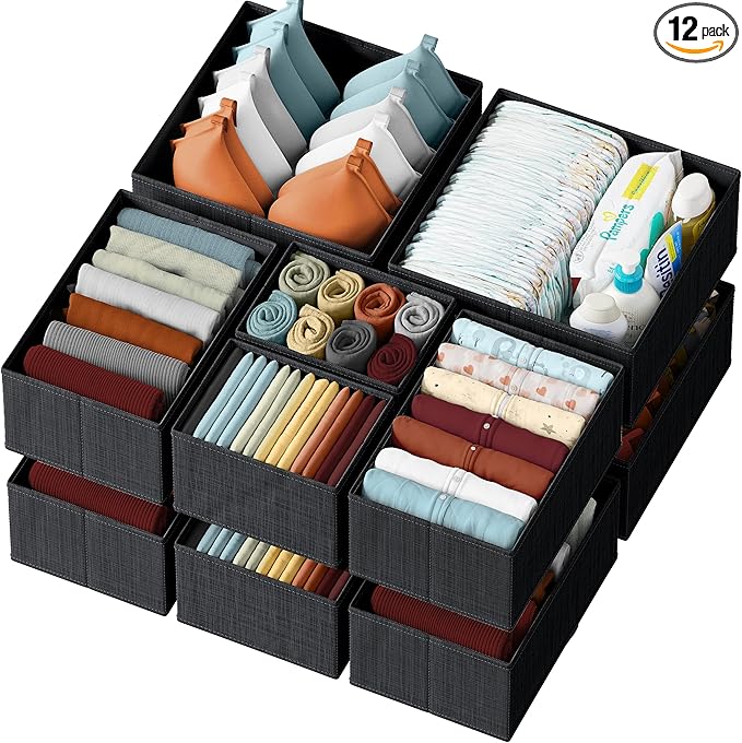 NEATERIZE Drawer Organizer Clothes Set of 12 Black by Neaterize