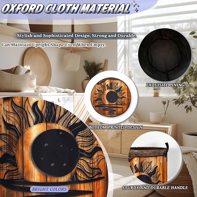 Moon Laundry Basket Oxford Cloth Vintage Stars Wooden Sun Laundry Hamper - Image 6