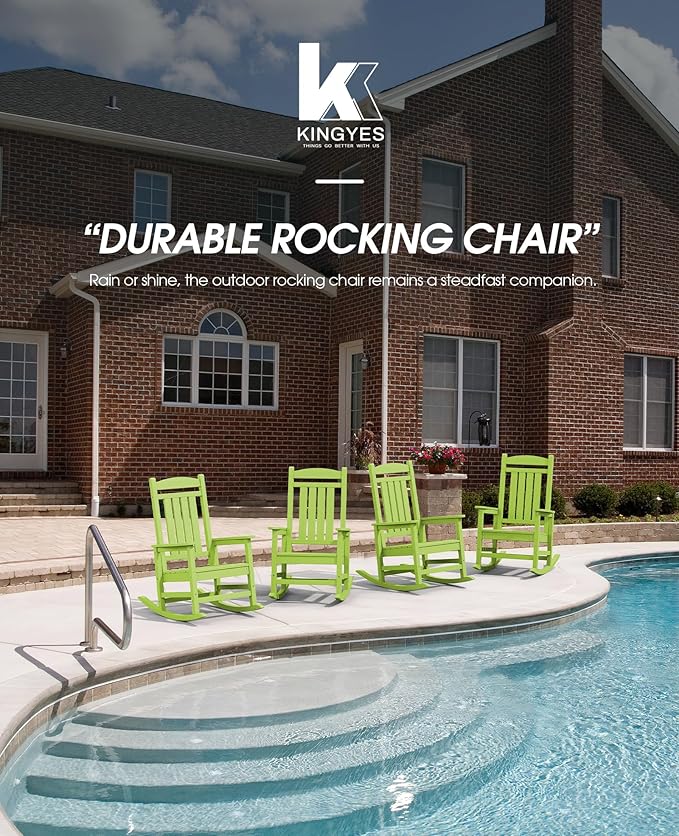 KINGYES HDPE Rocking Chairs Outdoor, Patio Rocking Chairs with 330lbs Support, Smooth Porch Rocker for Deck Lawn Yard, Pistachio Green - Image 9