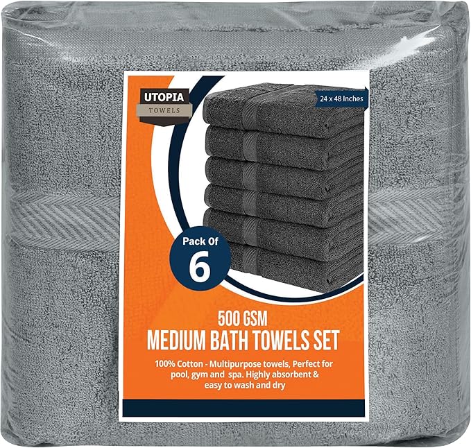Utopia Towels 6 Pack Medium Bath Towel Set, 24 by 48 Inches, 500 GSM 100% Ring - Image 7