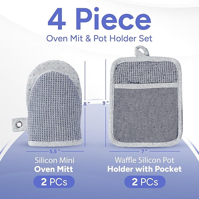 Casa Platino Silicone Oven Mitts & Potholders, 4-Piece – Pot Holders and Oven - Image 2