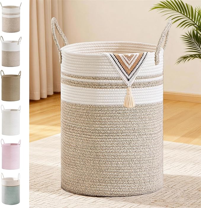 Tall Laundry Basket with Handles, 72L Portable Dirty Clothes Hamper, Boho by SunNewt