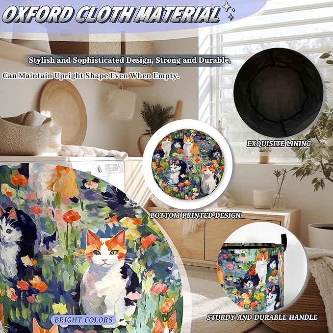 Watercolor Cats Laundry Hamper Foldable Oxford Cloth Cute Animal Cat Laundry - Image 6