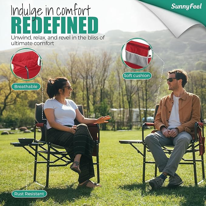 SUNNYFEEL Camping Directors Chair, Heavy Duty,Oversized Portable Folding Chair with Side Table, Pocket for Beach, Fishing,Trip,Picnic,Lawn,Concert Outdoor Foldable Camp Chairs - Image 5