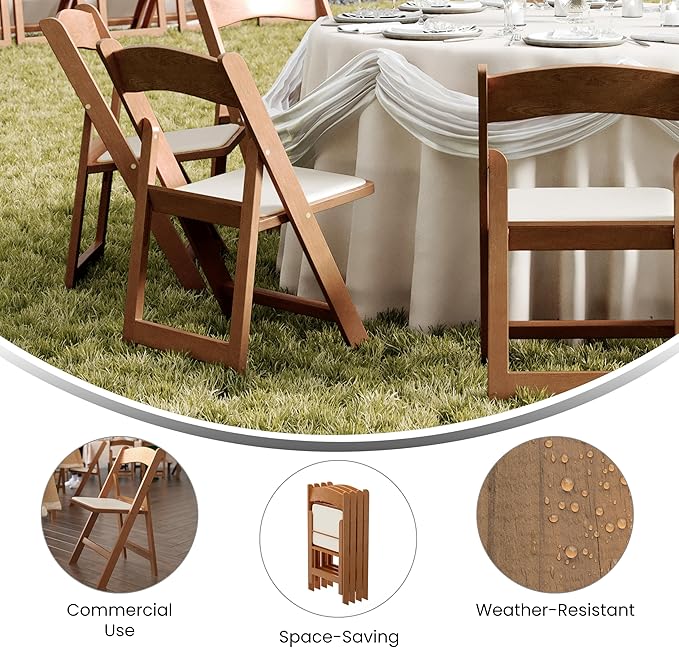 Flash Furniture Hercules Commercial Indoor/Outdoor Folding Event Chair, Wood Look, Weather-Resistant, Lightweight Design, Versatile Use, Set of 2, Chestnut - Image 5