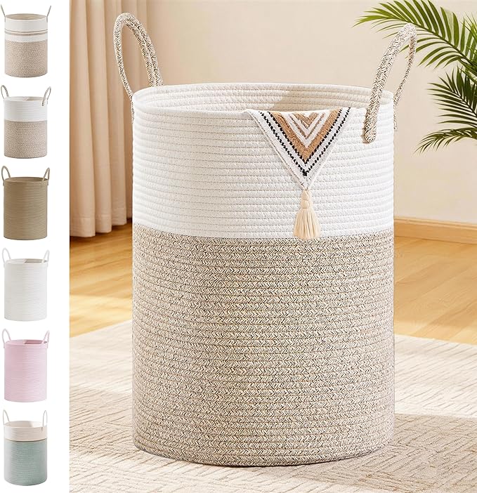 Tall Laundry Basket with Handles, 100L Portable Dirty Clothes Hamper, Boho by SunNewt