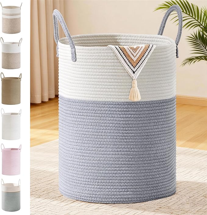 Tall Laundry Basket with Handles, 100L Portable Dirty Clothes Hamper, Boho by SunNewt