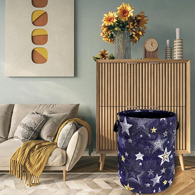Stars Print Blue Jean Design Laundry Basket Foldable Funny Laundry Hamper - Image 7