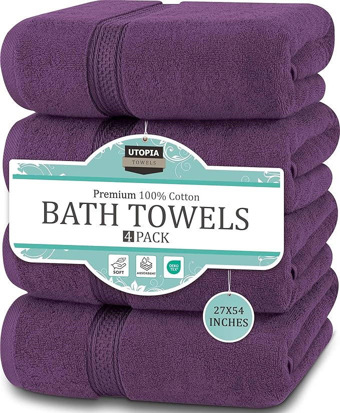 Utopia Towels 4 Pack Premium Bath Towels Set, 27 by 54 Inches, 100% Ring Spun by UTOPIATOWELS