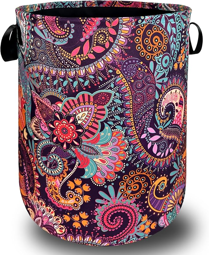 Mandala Paisley Laundry Hamper Retro Boho Colorful Laundry Basket by SELIONLIKN