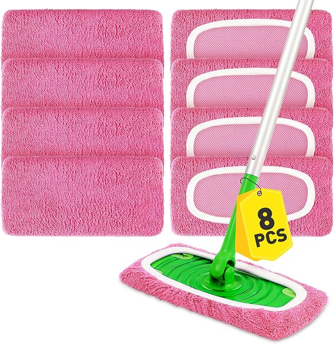 8Pcs Pink Reusable Mop Pads, Microfiber Mop Pads Compatible by NEOACT