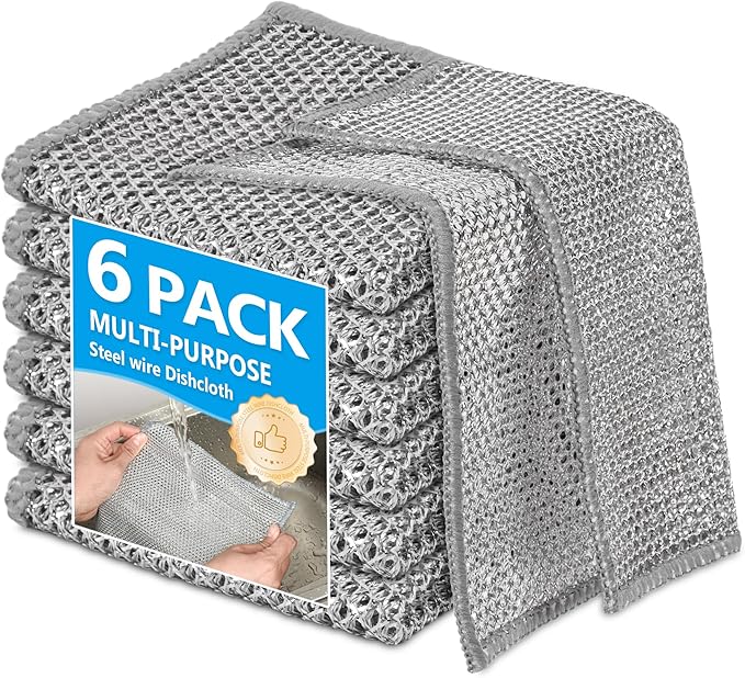 6Pack Multipurpose Wire Dishwashing Rags, Upgrade Non Scratch Wire Dishcloth - Image 8