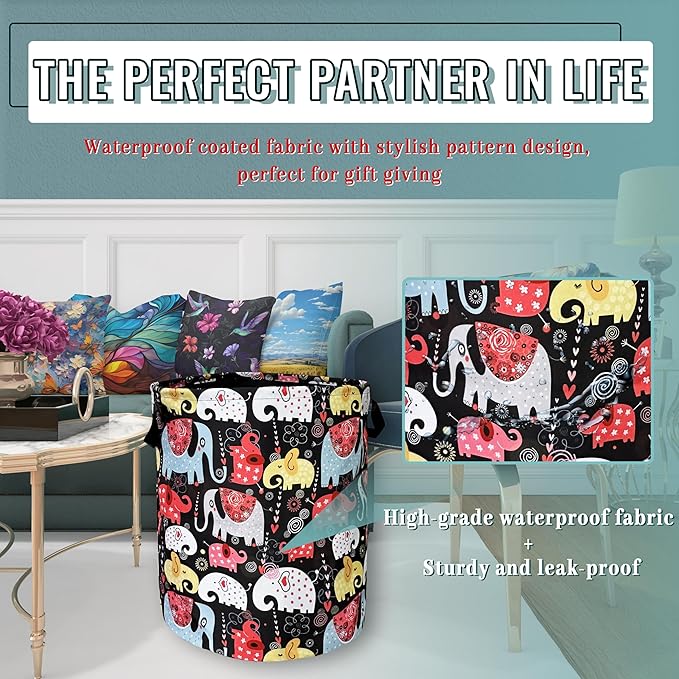 Colorful Elephant Laundry Basket Foldable - Image 5