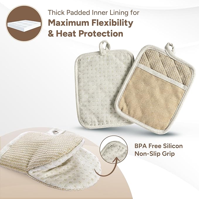 Casa Platino Pot Holders and Oven Mitts, 8-Piece – 500°F Heat Resistant Mini - Image 3