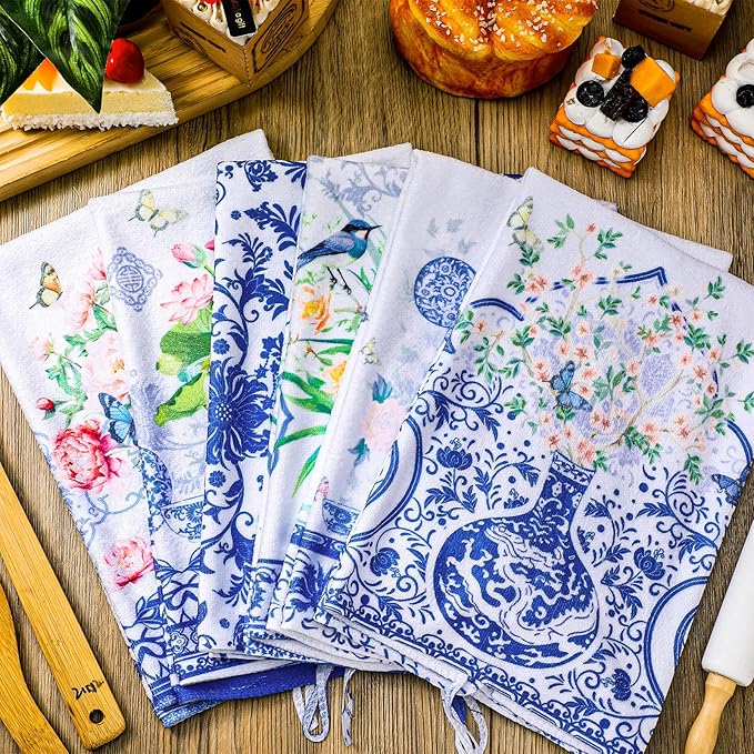 Geyoga 6 Pcs Spring Floral Kitchen Towels Flamingo Dish Hand Towels Sunflower - Image 7
