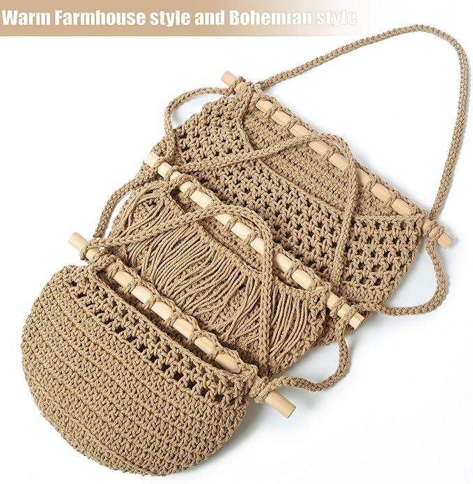 3 Tier Hanging Fruit Baskets for Kitchen, Boho Cotton Rope Handwoven Vegetable - Image 3