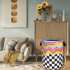 Rainbow Grey White Plaid Laundry Hamper Colorful Hippie Funny Laundry Basket - Image 7