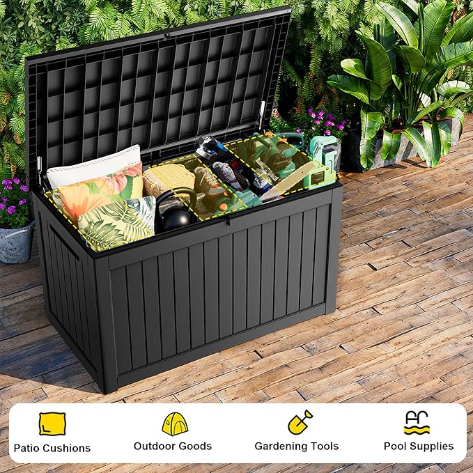 280 Gallon Outdoor Storage Box, Large Resin Deck Box for Patio Cushions, Garden Tools, Pool Accessories, Waterproof and Lockable Design, Storage Bench for Backyard & Deck(Black) - Image 7