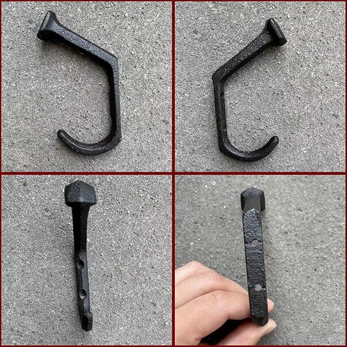 8 Pack Rustic Cast Iron Wall Mount Coat Hanger Hooks, Heavy Duty Farmhouse - Image 3
