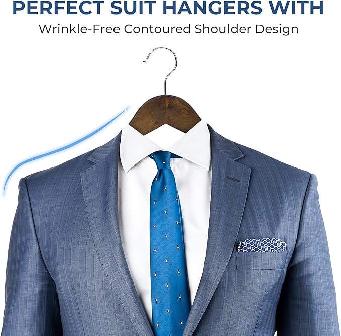 JS Hanger Wooden Coat Hangers, 20 Pack High Grade Wood Suit Hangers - Image 3