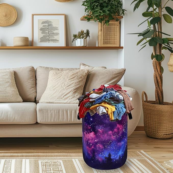 Personalize Galaxy Laundry Basket Oxford Cloth Foldable Forest Starry Sky - Image 2